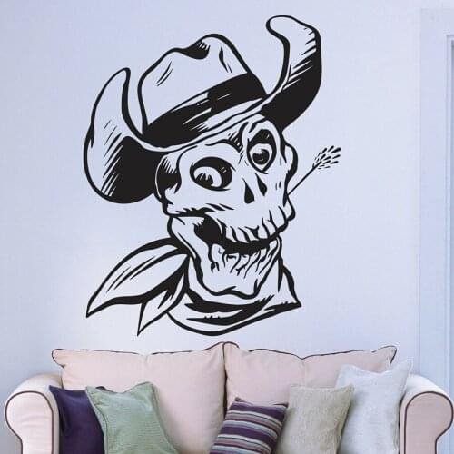 Skull Bones Wall Stickers Hat Death Dead Cowboy Smile Cool Style Home Decor for Bedroom Man Cave Vinyl Window Decal Mural 3744