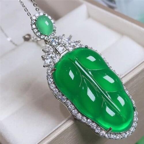 New Style Luxury Sterling Silver 925 Necklaces For Women Leaf Shape Natural Green White Jade Pendants Necklaces Fine Jewelry