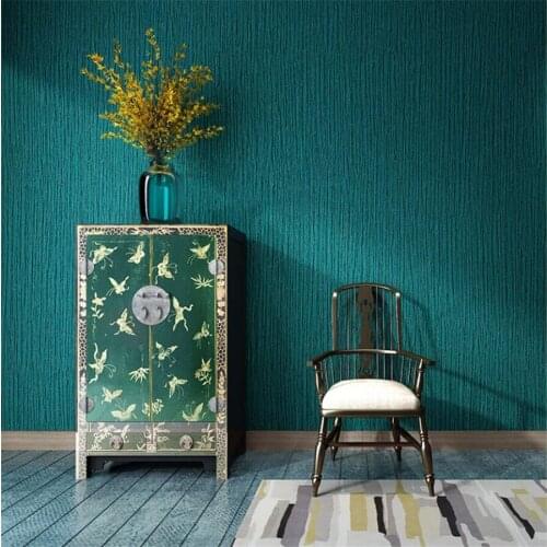 New Nordic style peacock blue wallpaper papel de pared plain imitation leather grain light luxury bedroom dining room wall paper