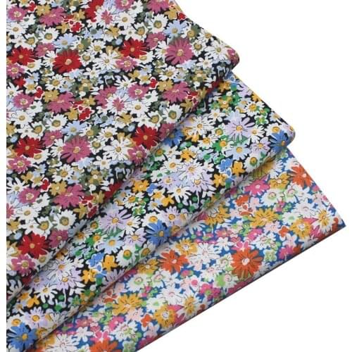 Pastoral BLACK BLUE Maroon Orange Mauve White Daisy Flower Poplin 100% Cotton Fabric for Summer Dress Shirt Blouse Quilt Craft