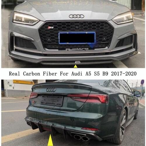 For Audi A5 S5 B9 2017-2020 Real Carbon Fiber Front Rear Diffuser Lip Spoiler Bumper Splitters Side Skirt kit Wind knife Aprons