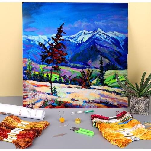 Landscape Cold Autumn Printed Canvas 11CT Cross-Stitch DIY Embroidery Set DMC Threads Handiwork Handicraft Craft Needle