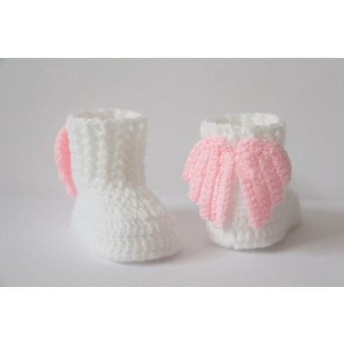 Free shipping,Crochet baby booties, baby shoes, winter boots, socks, wings, angel, white, pink, baby shower gift 0-12m 9cm,11cm