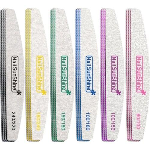 10pcs/lot Professional Nail File 80/100/150/180/240/320 Lime Manicure Tools Sanding Polish Buffer Curve Banana Emery Board Files