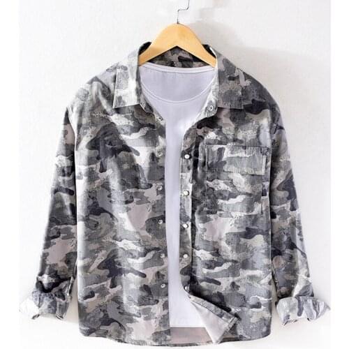 Long Sleeve Camoufiage Shirt for Men Casual Safari Style Lapel Single Breasted Tops Male Loose Streetwear Clothing