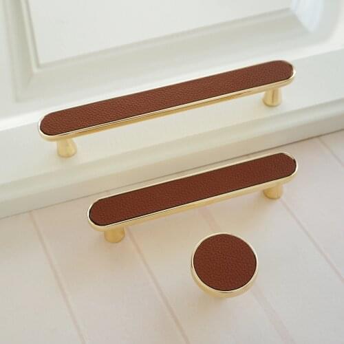 3.78" 5" Leather Cabinet Pull Handles Round Drawer Knobs Zinc Alloy Door Knob Wardrobe Cupboard Pulls Handle Simple Hardware