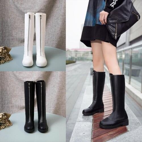 Platform Knee-High Boots New Sexy Ladies Black White Boots Women Zipper Thigh High Boots Leather Shoes Woman Zapatos De Mujer