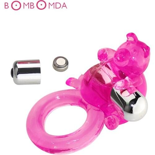 Sex Shop Bear Cock Vibrating Rings Delay Premature Ejaculation Lock Sperm Male Penis Bullet Vibrators Rings Sex Toys For Men Gay