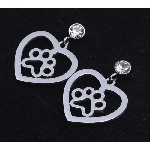 High Quality 100% Stainless Steel Dog Paw Heart Charm Earring for Women Gift Super Fashion Earrings Wholesale