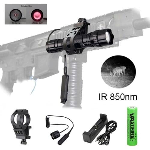850 nm Led Weapon Gun Light White Tactical hunting Flashlight+Rifle Scope Airsoft Mount+Remote Switch+18650+Charger