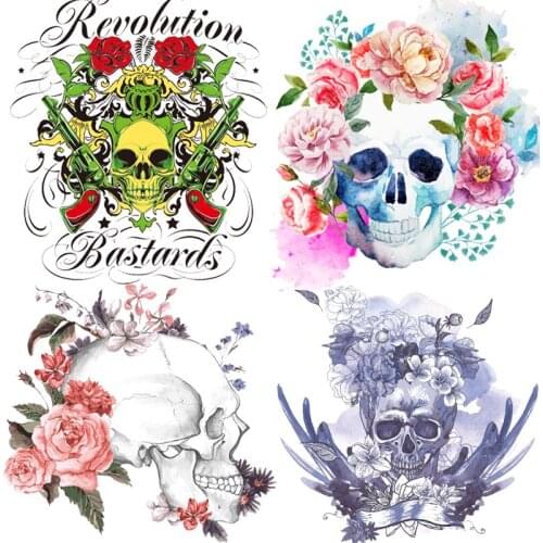 Iron-on Transfers for Clothing Patches on Clothes Thermo-stickers Diy Flower Patch Skull Flex Fusible Transfer Stripe on Jeans