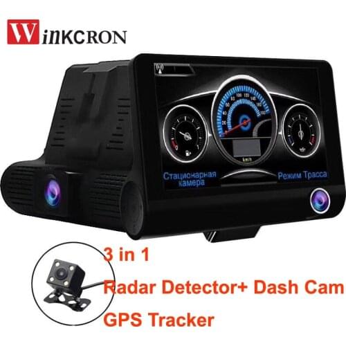 3 in 1 Car DVR Radar Detector 4.0 inch Dash Cam GPS logger Radar Tachograph Traffic Warning Full HD 1080P 3 Lens Reaview Camera