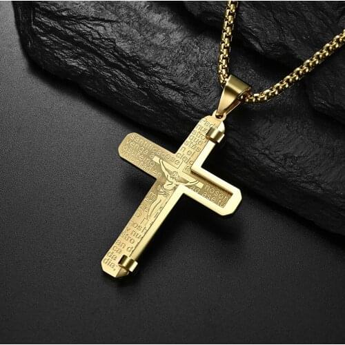 High Quality Fine Titanium Steel Neck Jewelry Christian Crucifixion Bible Cross Pendant Necklaces For Men 2021 Designer Amulet