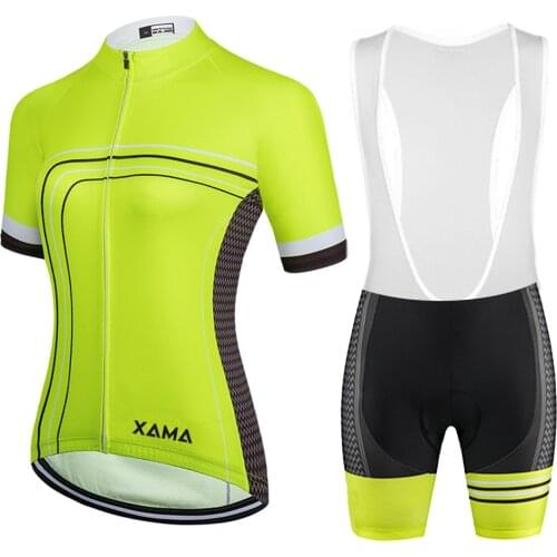 Womens XAMA Short Sleeve Cycling Jersey Sets Bib Pants 2021Breathable Outdoor Go Pro Team Quick Drying GEL Maillot Mujer Summer