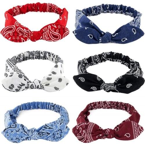 Floral Print Headband Baby Rabbit Ear Bow Hair Band Turban Hairband Women Girls Hair Accessories Boho Headwear Headband