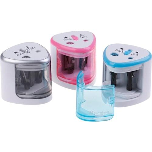 1pc Battery Operated School Office Stationery 3Colors Automatic Electric Pencil Sharpener Plastic Pencil Sharpener Dual Holes