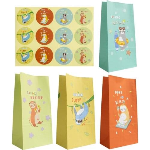 12Sets Lovely Sloth Cartoon Paper Bags Baby Shower Birthday Party Gift Envelopes Greeting Card Envelope Stationery Supplies