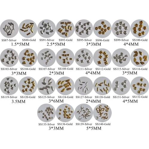 200pcs/bag Nail Art Different designs Metal Stud Nail Art Decoration Leaf Rectangle Shell Moon Heart Drop Metal Stud