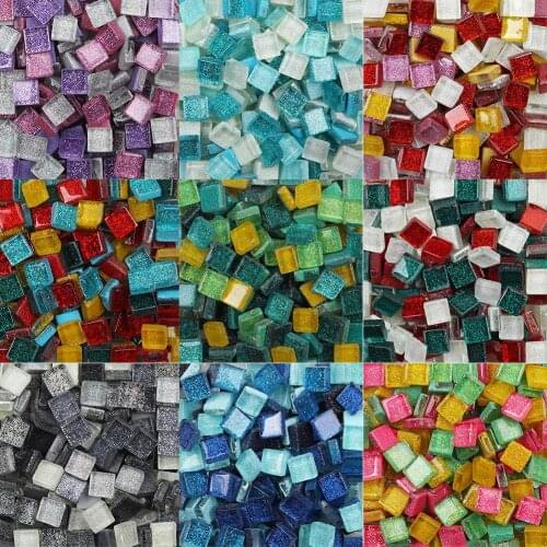 500Pcs 1x1cm Mix-Color Ceramic Square Glitter Mosaic Tiles for DIY Crafts Glitter Mosaic DIY Handmade Mosaic Tiles Home Decor