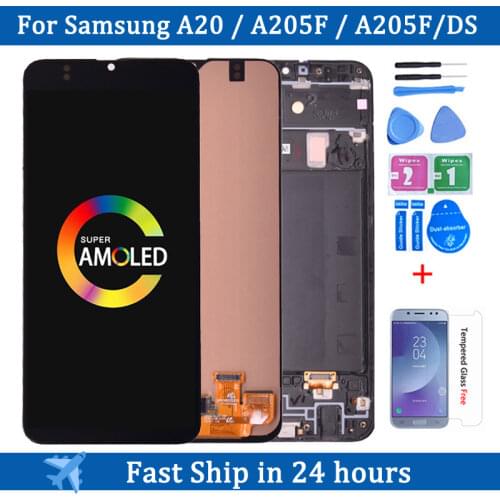 6.4'' Super AMOLED LCD For SAMSUNG Galaxy A20 A205 SM-A205F A205A Display Touch Screen Digitizer Replacement