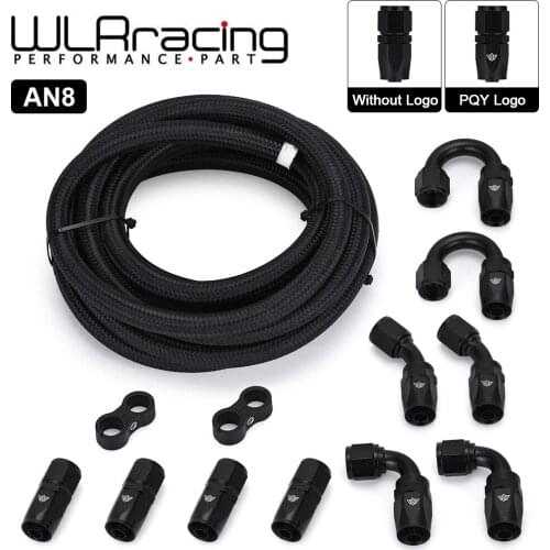 8AN AN8 Oil Fuel Fittings Hose End 0+45+90+180 Degree Oil Adaptor Kit AN8 Braided Oil Fuel Hose Line 5M Black With Clamps
