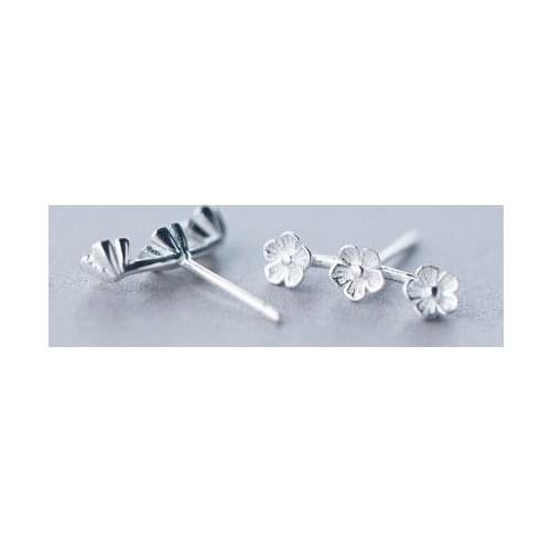 925 Sterling Silver Lovely 3 Flower Line Stud Earrings Women A1822