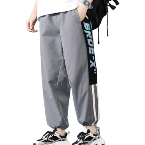 Urban Mens Loose Long Tube Mid-Waist Harem Pants Tethered Sports Casual Pants Side Letter Printing Training Pants