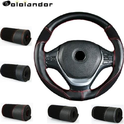 38cm DIY Car Auto Steering Wheel Cover Microfiber+Suede Material Car Steering Wheel Cover Needle and Thread Interior Accessories