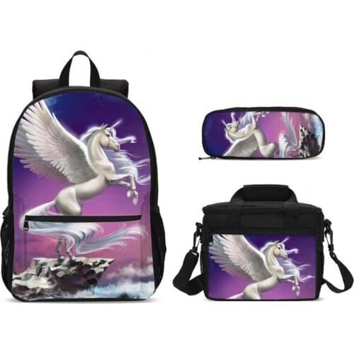 Hourse Print Children School Bags Set With Food Bags For Teenager Animal Print Backpack Kids Book Bag for Travel