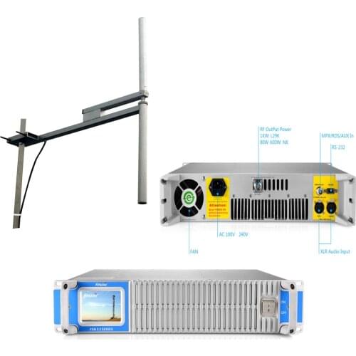 FMT5.0 0-1000W 1KW FM Transmitter Radio Broadcast With Touch Screen AUX Radio Station Professional Antenna with 30m cable