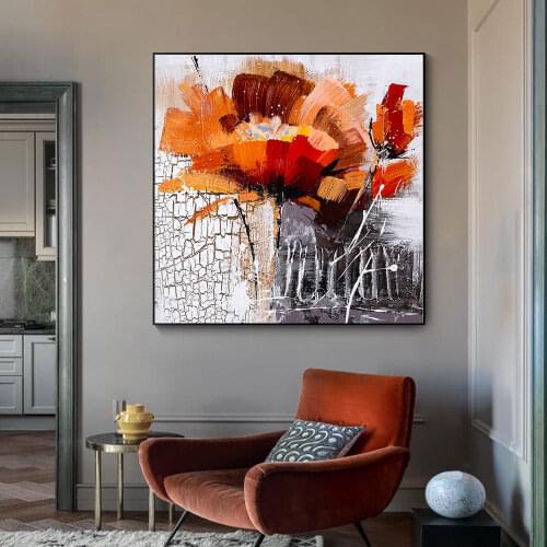Orange Flower Oil Painting Canvas Painting Poster Print Wall Art Picture For Living Room Home Decor Frameless