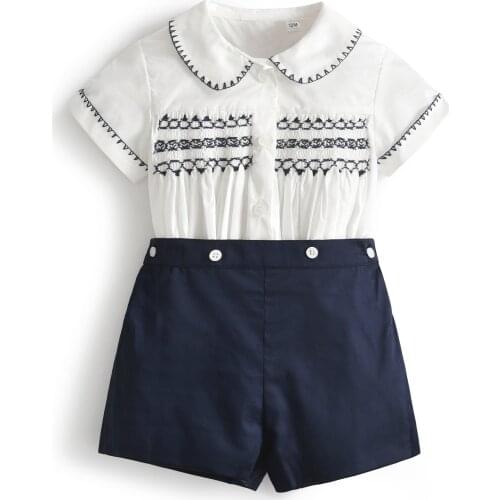 Baby Boy Clothing Sets Infants Newborn Hand Made Smocked Clothes Kids Shorts Sleeve Tops+Shorts Summer Children British Outfits