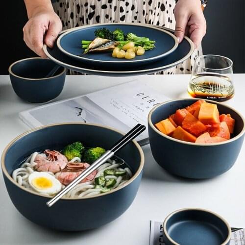 Nordic Style Morandi Matte Ceramic Tableware Bowl and Spoon Set Flat Plate Deep Dish Western Steak Plates Rice Bowl Kitchenware