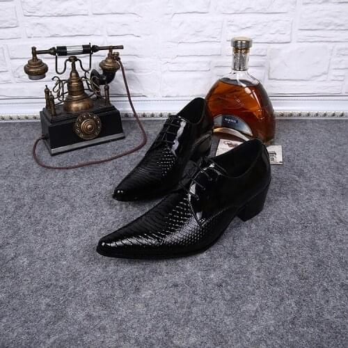 Mens shoes high heels black red patent leather crocodile skin oxford shoes for men pointed toe dress male buty meskie