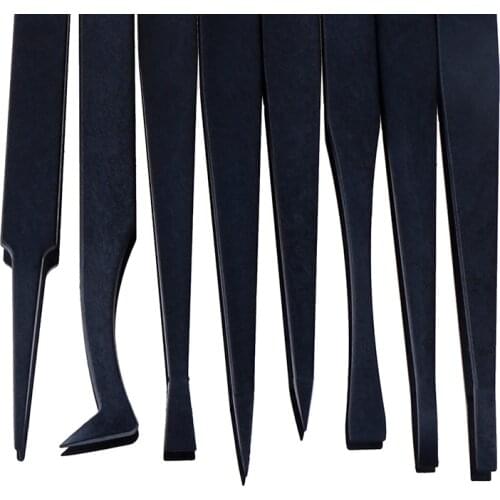 12cm Anti-static Carbon Fiber Electronic Tweezers Kit ESD Plastic Forceps PCB Repair Hand Tools Set 8pcs