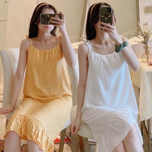100% Cotton Sexy Lingerie Spaghetti Strap Nightgowns for Women 2020 New Summer Sleepwear Home Dress Night Gown Nightdress Nighty