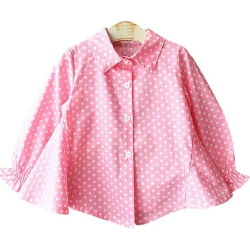 2019 New Autumn Baby Girls Blouses Korean Children Long Sleeve Pink Dot Big Bow Princess Tops For 2-8Yrs Casual Girls Shirts