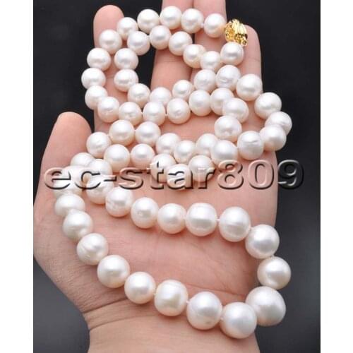 P5957 34" 14mm White Round Freshwater Cultured Pearl Necklace