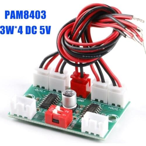 Mini PAM8403 Digital Audio Amplifier Board 4 Channels 3W*4 DC 5V Stereo Sound AMP XH-A156 with Cable For Speaker