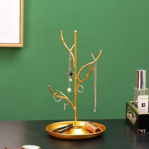 Wrought Iron Tray Jewelry Rack Creative Home Girl Room Jewelry Display Stand Earrings Necklace Storage Rack