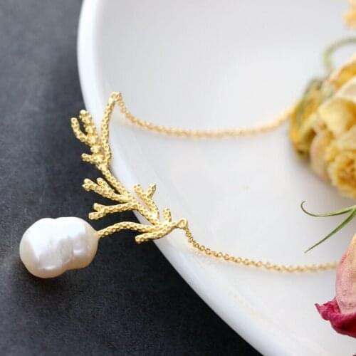 Real 925 Sterling Silver Pendant Inlaid Natural Baroque Pearl Fashion Creative 18K Gold Plated Necklace Women Fine Jewelry Gift