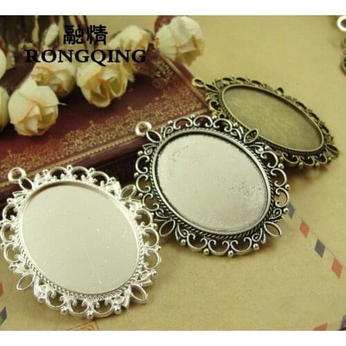 RONGQING 40*30MM 20pcs/lot lace Retro Necklace Tray Cabochon Base Setting DIY Accessories Wholesale Craft