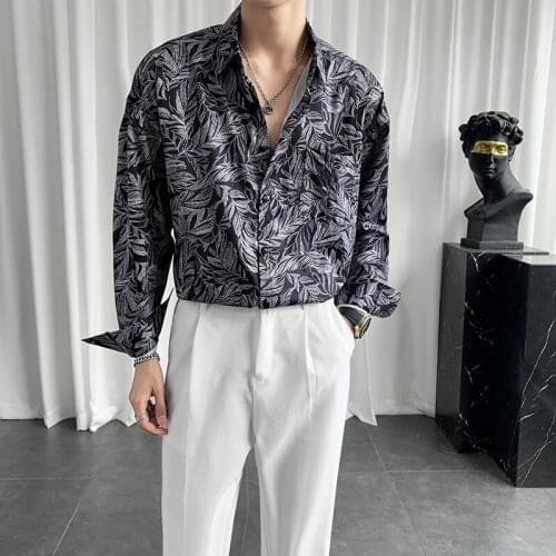 Luxury Harjuku Print Shirt Male Punk Gothic Dress Shirts Japan Style Long Sleeve Loose Men Dress Shirts Streetwear Social Party