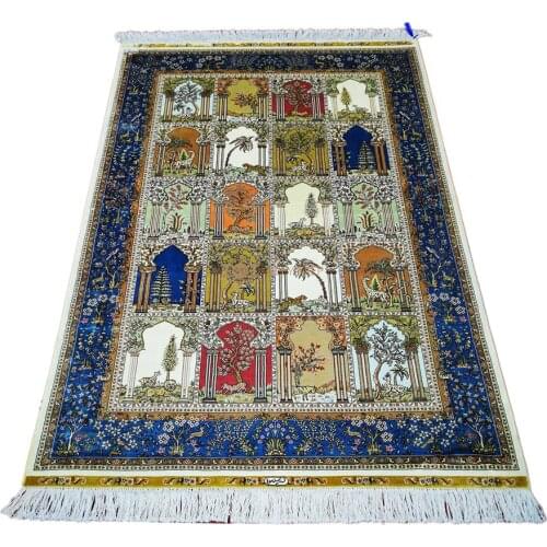 Seeykeep™ 4x6ft Timeless Decorative Compartment Renowned As Paradise Garden Pattern Azure Border Silk Handknotted Rug-FC3016056
