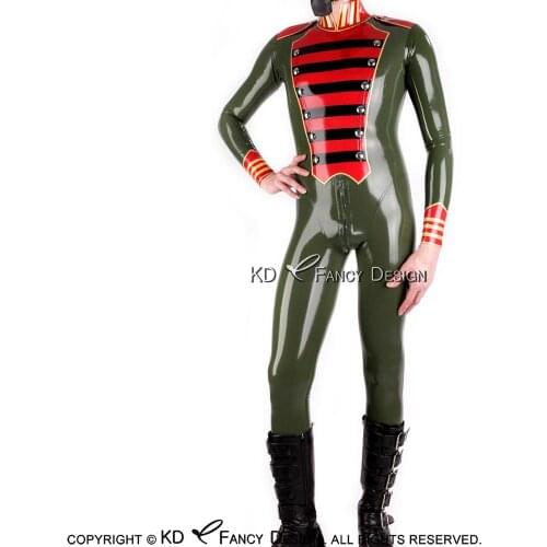 Sexy Military Latex Catsuit With Epaulets Back Zip Crotch Zip Rubber Body Suit Bodysuit Zentai Overall LTY-0088