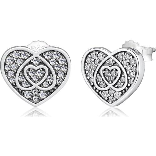 Princess Heart Stud Earrings 100% 925 Sterling-Silver-Jewelry with Clear CZ Free Shipping