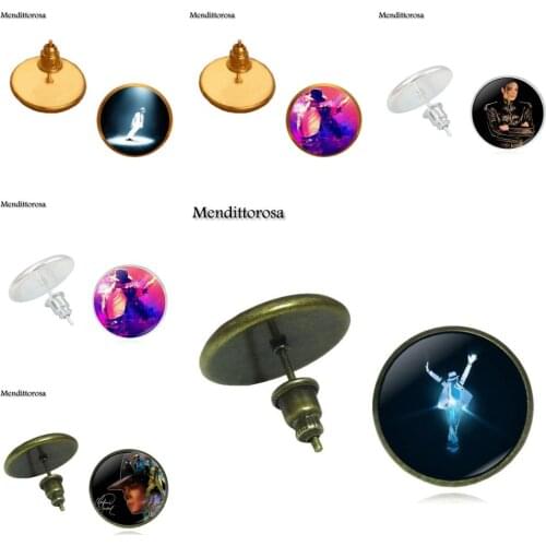 Mendittorosa New Arrival Glass Statement Women Round Bronze/Silver/Golden Clip Ear Hook Stud Earrings Michael Jackson