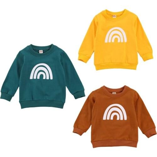 Autumn Winter 2-6 Years Kids Baby Boys Girls Cotton T-shirts Cartoon Rainbow Printed Long Sleeve Top Tee Shirt Clothes