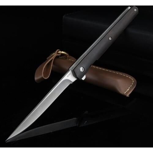 Folding knife pocket knife survival hardwood handles EDC compact fixed knives with leather sheath for outdoor