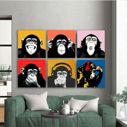 Funny Monkeys Graffiti Canvas Painting Posters And Prints Modern Animals Wall Art Pictures Kids Room Living Room Home Decoration